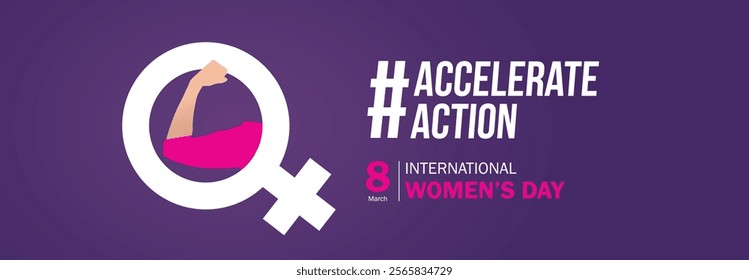 accelerate action - International women's day concept poster. Woman sign illustration background. 2025 women's day campaign theme - #AccelerateAction