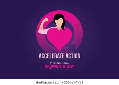 accelerate action - International women's day concept poster. Woman sign illustration background. 2025 women's day campaign theme - #AccelerateAction