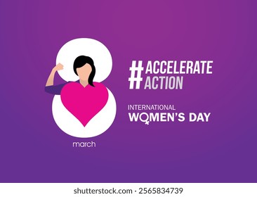 accelerate action - International women's day concept poster. Woman sign illustration background. 2025 women's day campaign theme - #AccelerateAction