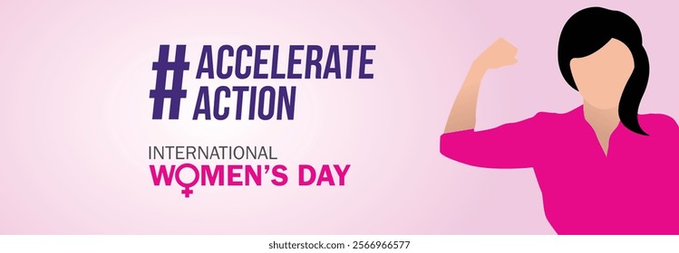 accelerate action - International women's day concept poster. Woman sign illustration background. 2025 women's day campaign theme - #AccelerateAction