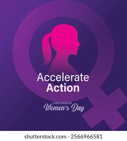 accelerate action - International women's day concept poster. Woman sign illustration background. 2025 women's day campaign theme - #AccelerateAction