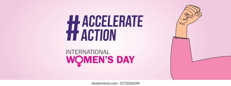 Accelerate action - International women's day concept poster. Woman sign illustration background. 2025 women's day campaign theme - #AccelerateAction