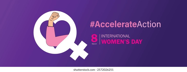 Accelerate action - International women's day concept poster. Woman sign illustration background. 2025 women's day campaign theme - #AccelerateAction