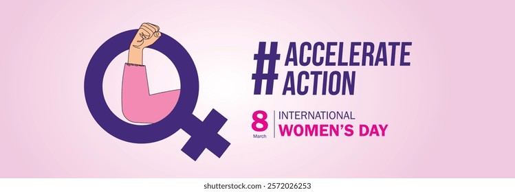 Accelerate action - International women's day concept poster. Woman sign illustration background. 2025 women's day campaign theme - #AccelerateAction