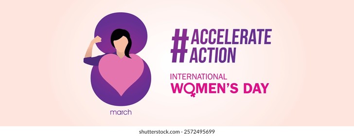 Accelerate action - International women's day concept poster. Woman sign illustration background. 2025 women's day campaign theme - #AccelerateAction