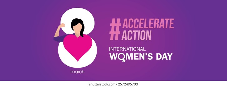 Accelerate action - International women's day concept poster. Woman sign illustration background. 2025 women's day campaign theme - #AccelerateAction