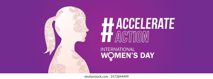 Accelerate action - International women's day concept poster. Woman sign illustration background. 2025 women's day campaign theme - #AccelerateAction