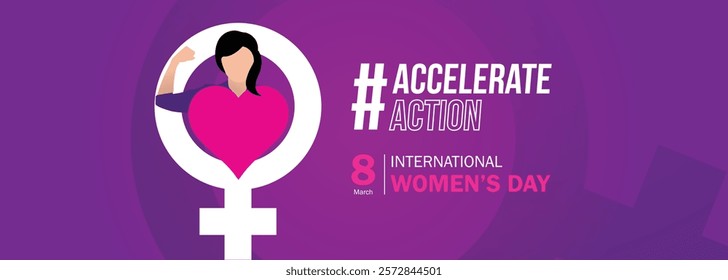 Accelerate action - International women's day concept poster. Woman sign illustration background. 2025 women's day campaign theme - #AccelerateAction