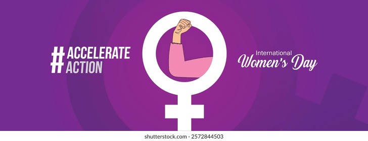 Accelerate action - International women's day concept poster. Woman sign illustration background. 2025 women's day campaign theme - #AccelerateAction