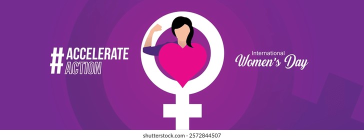 Accelerate action - International women's day concept poster. Woman sign illustration background. 2025 women's day campaign theme - #AccelerateAction