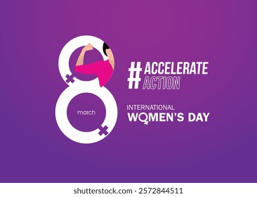 Accelerate action - International women's day concept poster. Woman sign illustration background. 2025 women's day campaign theme - #AccelerateAction