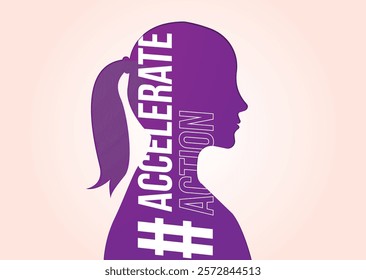 Accelerate action - International women's day concept poster. Woman sign illustration background. 2025 women's day campaign theme - #AccelerateAction