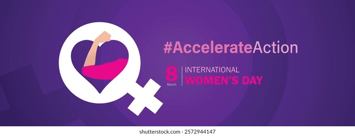 Accelerate action - International women's day concept poster. Woman sign illustration background. 2025 women's day campaign theme - #AccelerateAction