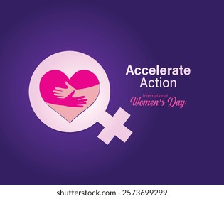 Accelerate action - International women's day concept poster. Woman sign illustration background. 2025 women's day campaign theme - #AccelerateAction