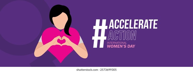 Accelerate action - International women's day concept poster. Woman sign illustration background. 2025 women's day campaign theme - #AccelerateAction