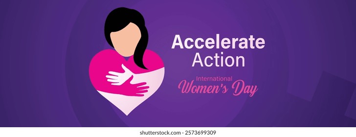 Accelerate action - International women's day concept poster. Woman sign illustration background. 2025 women's day campaign theme - #AccelerateAction