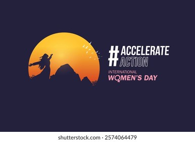 Accelerate action - International women's day concept poster. Woman sign illustration background. 2025 women's day campaign theme - #AccelerateAction