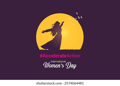 Accelerate action - International women's day concept poster. Woman sign illustration background. 2025 women's day campaign theme - #AccelerateAction