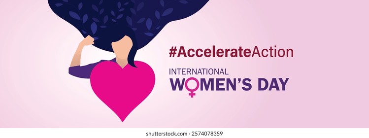 Accelerate action - International women's day concept poster. Woman sign illustration background. 2025 women's day campaign theme - #AccelerateAction