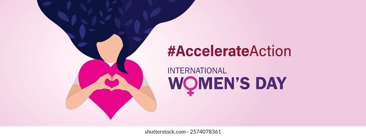 Accelerate action - International women's day concept poster. Woman sign illustration background. 2025 women's day campaign theme - #AccelerateAction