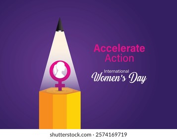 Accelerate action - International women's day concept poster. Woman sign illustration background. 2025 women's day campaign theme - #AccelerateAction