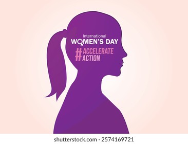 Accelerate action - International women's day concept poster. Woman sign illustration background. 2025 women's day campaign theme - #AccelerateAction