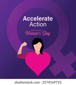 Accelerate action - International women's day concept poster. Woman sign illustration background. 2025 women's day campaign theme - #AccelerateAction