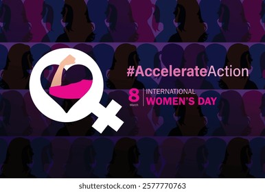 Accelerate action - International women's day concept poster. Woman sign illustration background. 2025 women's day campaign theme - #AccelerateAction