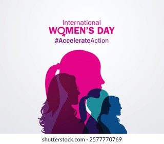 Accelerate action - International women's day concept poster. Woman sign illustration background. 2025 women's day campaign theme - #AccelerateAction