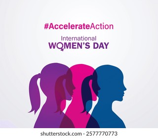 Accelerate action - International women's day concept poster. Woman sign illustration background. 2025 women's day campaign theme - #AccelerateAction