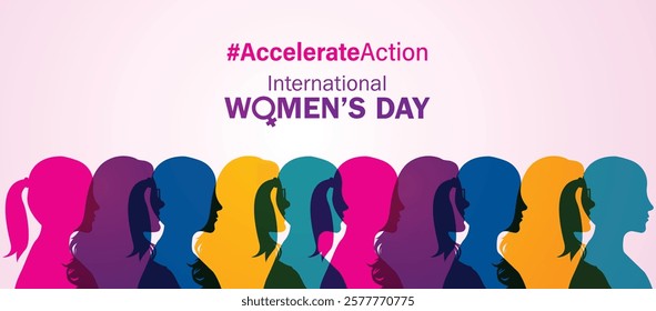 Accelerate action - International women's day concept poster. Woman sign illustration background. 2025 women's day campaign theme - #AccelerateAction