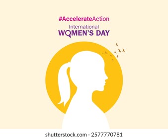 Accelerate action - International women's day concept poster. Woman sign illustration background. 2025 women's day campaign theme - #AccelerateAction