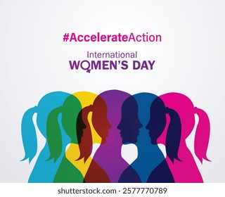 Accelerate action - International women's day concept poster. Woman sign illustration background. 2025 women's day campaign theme - #AccelerateAction