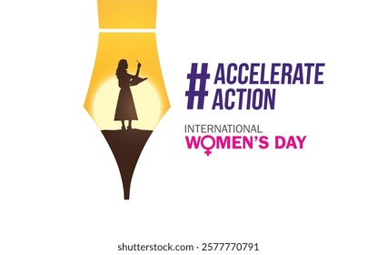 Accelerate action - International women's day concept poster. Woman sign illustration background. 2025 women's day campaign theme - #AccelerateAction