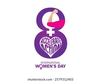 Accelerate action - International women's day concept poster. Woman sign illustration background. 2025 women's day campaign theme - #AccelerateAction