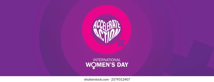 Accelerate action - International women's day concept poster. Woman sign illustration background. 2025 women's day campaign theme - #AccelerateAction