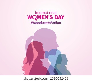 Accelerate action - International women's day concept poster. Woman sign illustration background. 2025 women's day campaign theme - #AccelerateAction