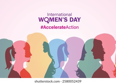 Accelerate action - International women's day concept poster. Woman sign illustration background. 2025 women's day campaign theme - #AccelerateAction