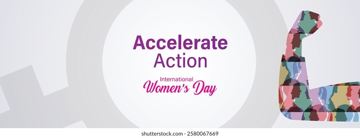 Accelerate action - International women's day concept poster. Woman sign illustration background. 2025 women's day campaign theme - #AccelerateAction