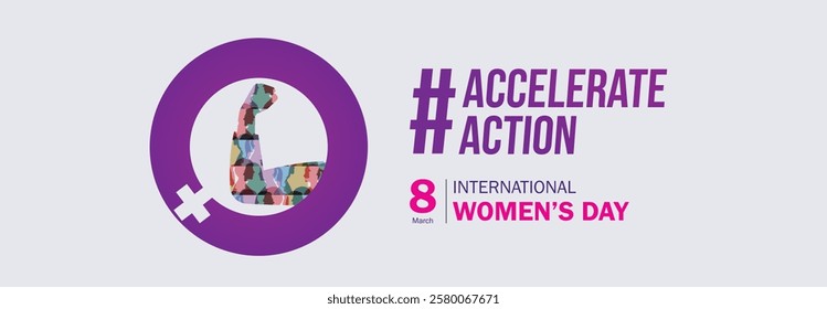 Accelerate action - International women's day concept poster. Woman sign illustration background. 2025 women's day campaign theme - #AccelerateAction