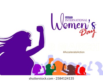 Accelerate Action of International Womens Day Banner. Women community showing biceps. Vector illustration.