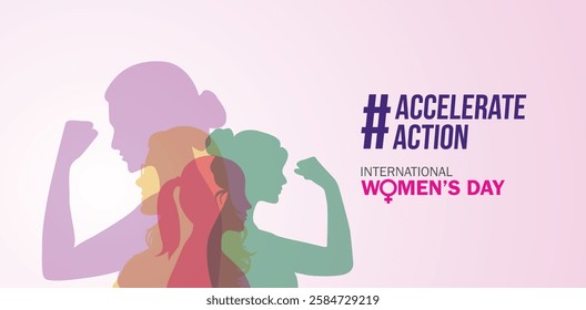 Accelerate action - International women's day concept poster. Woman sign illustration background. 2025 women's day campaign theme - #AccelerateAction