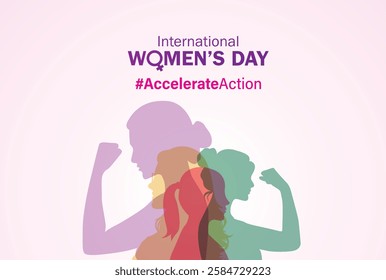 Accelerate action - International women's day concept poster. Woman sign illustration background. 2025 women's day campaign theme - #AccelerateAction