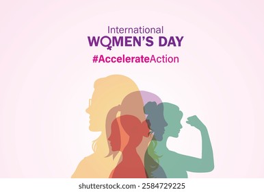 Accelerate action - International women's day concept poster. Woman sign illustration background. 2025 women's day campaign theme - #AccelerateAction