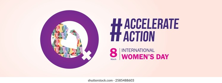 Accelerate action - International women's day concept poster. Woman sign illustration background. 2025 women's day campaign theme - #AccelerateAction