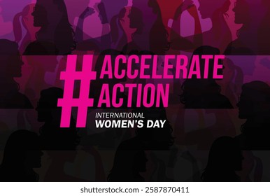 Accelerate action - International women's day concept poster. Woman sign illustration background. 2025 women's day campaign theme - #AccelerateAction