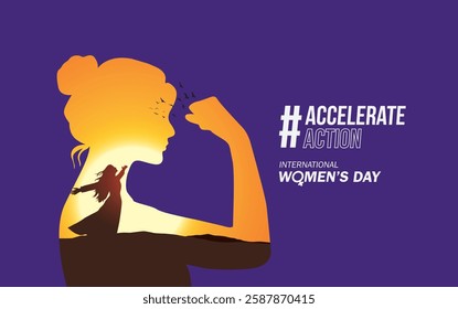 Accelerate action - International women's day concept poster. Woman sign illustration background. 2025 women's day campaign theme - #AccelerateAction