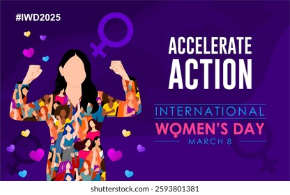 Accelerate action - International women's day concept poster. 2025 women's day campaign theme - #AccelerateAction #IWD2025