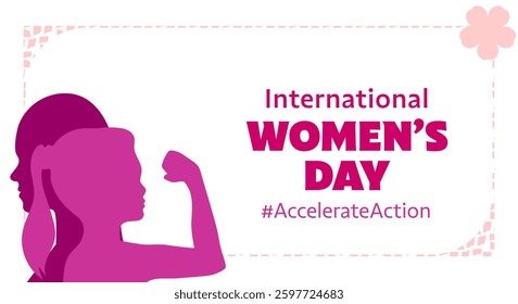 Accelerate Action. International Women's Day. Background design with silhouette for greetings, campaigns, advertising on March 8