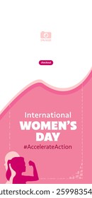 Accelerate Action. International Women's Day. Banner design with silhouette for greetings, campaigns, advertising on March 8